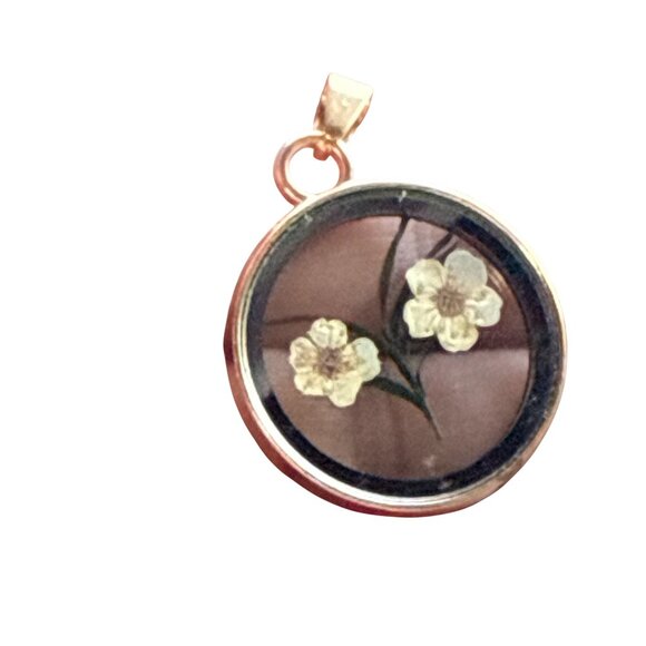 Pressed Flower Glass Pendant Round Botanical Necklace Vintage Style Jewelry - Picture 6 of 14